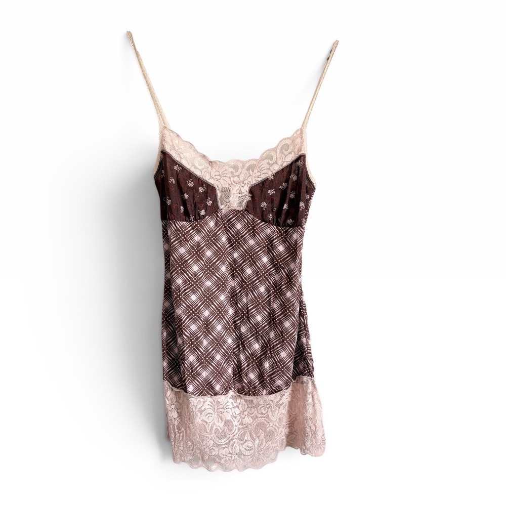 Y2K Xhilaration Baby Doll Camisole Top Size Small Brown Pink Lace Cottagecore